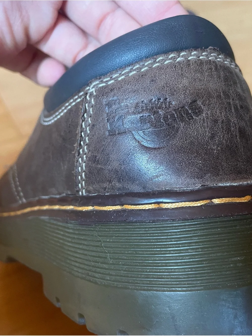 Dr. Martens Brown Leather Slip-On Oxfords with Yellow Stitching